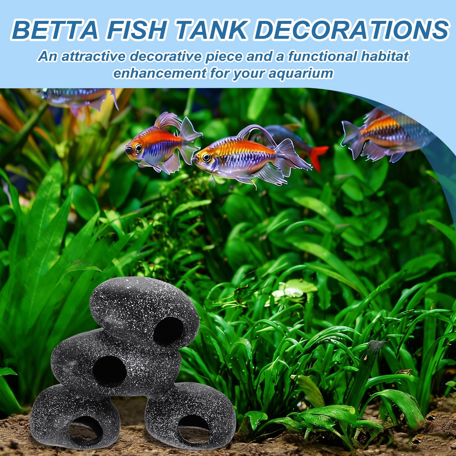 Uxcell Aquarium Decorations Rocks, 6.9x2.8x5.5 Inch Betta Hide Resin Realistic Fish Tank Ornaments, (Grey), Intended for Small Fish / Shrimp / Guppy