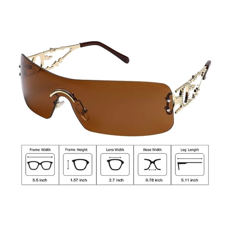 Brown Tint Rimless Y2k Women Rectangle Flame Metal Retro  display picture 1