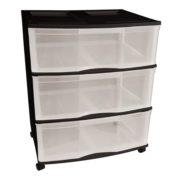 Gracious Living 3 Drawer Wide Cart Black with Clear Drawers