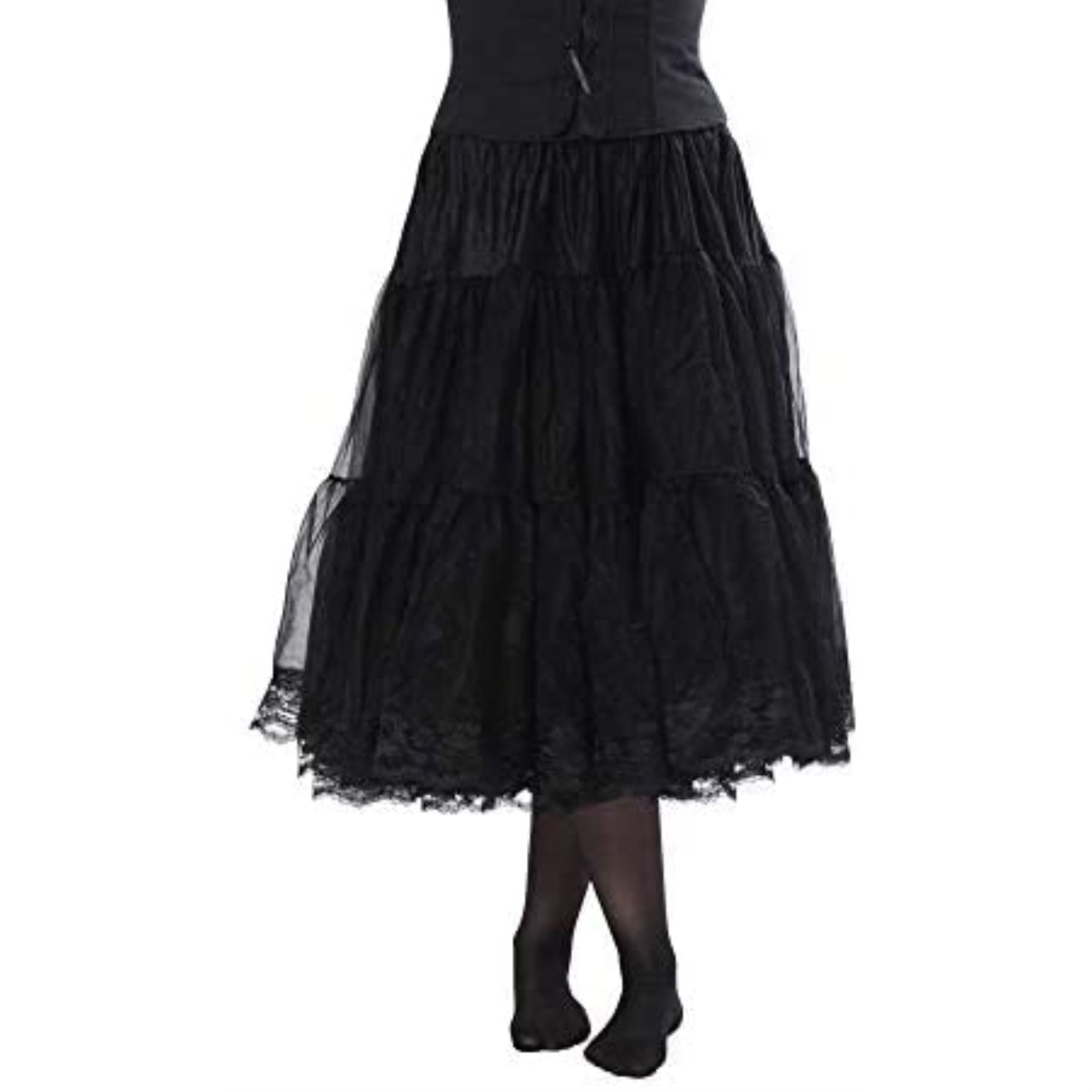 Knee Length Women 21" Black Crinoline Full Figure XL Petticoat Lace Tulle Slip 