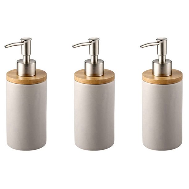 Dispensador de jabón de cerámica de 3 x 400 ml, estilo nórdico, dispensador de loción, dispensador de jabón para cocina y baño, color gris
