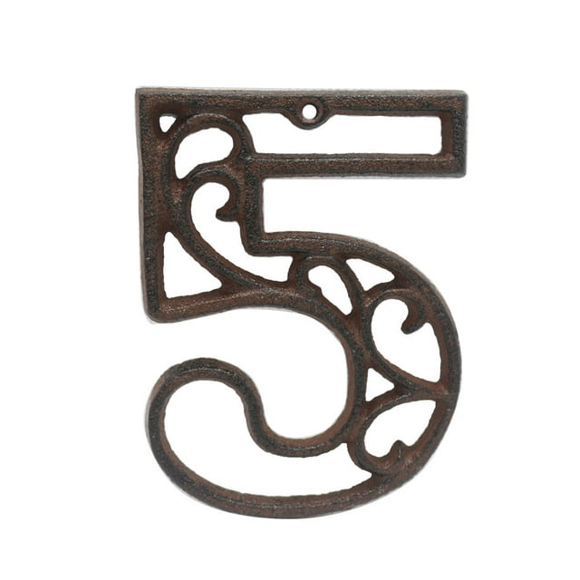Decorative Vintage Cast Iron Metal House Numbers 4.3-Inch Rustic Hollowed Arabic Numbers 0 to 9 Cast Metal Address Number Home Garden Yard Mailbox Hanging Wall Sign Letters Decor(5)