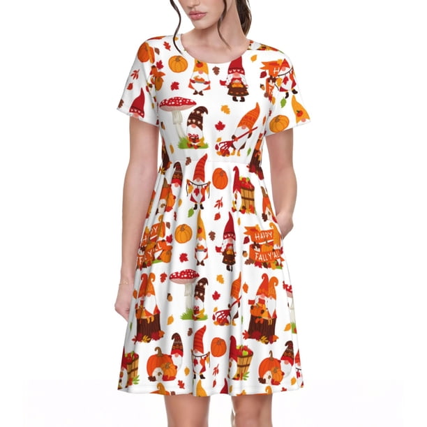 Balery Autumn Gnome Vestidos sueltos de manga corta para mujer, vestidos de verano 2025, vestidos casuales de corte A con vuelo.
