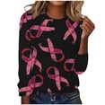 thumbnail image 2 of VKOYWKM Women Pink Ribbon T Shirts Breast Cancer Awareness T Shirt Long Sleeve Breast Cancer Survivor Tops Fight Cancer Crew Neck Sweatshirts, 2 of 4