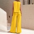 thumbnail image 5 of WTOBBY Women's Elegant Solid Color Two-Piece Set, Round Neck Sleeveless Vest & High Waist Wide Leg Pants, Chic Casual Office Wear,Yellow 2XL, 5 of 5