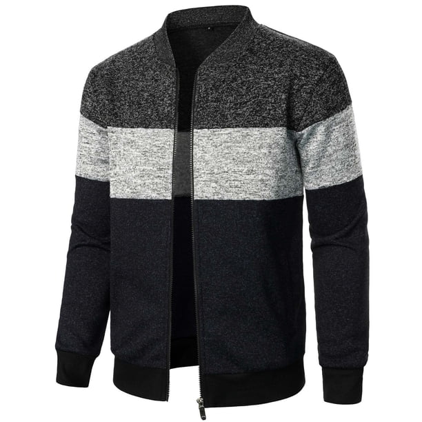 Suéteres DecSea para hombre, cárdigan, sudadera, sin capucha, con cremallera, cuello alto, ligeros