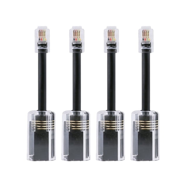 4Pcs Telephone Cord Detangler RJ9 4P4C Extended Rotating Anti-T-Angle Black Telephone Cord Landline Cable