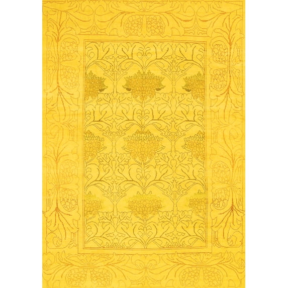 Ahgly Company Machine Washable Indoor Rectangle Oriental Yellow Traditional Area Rugs, 2' x 3'