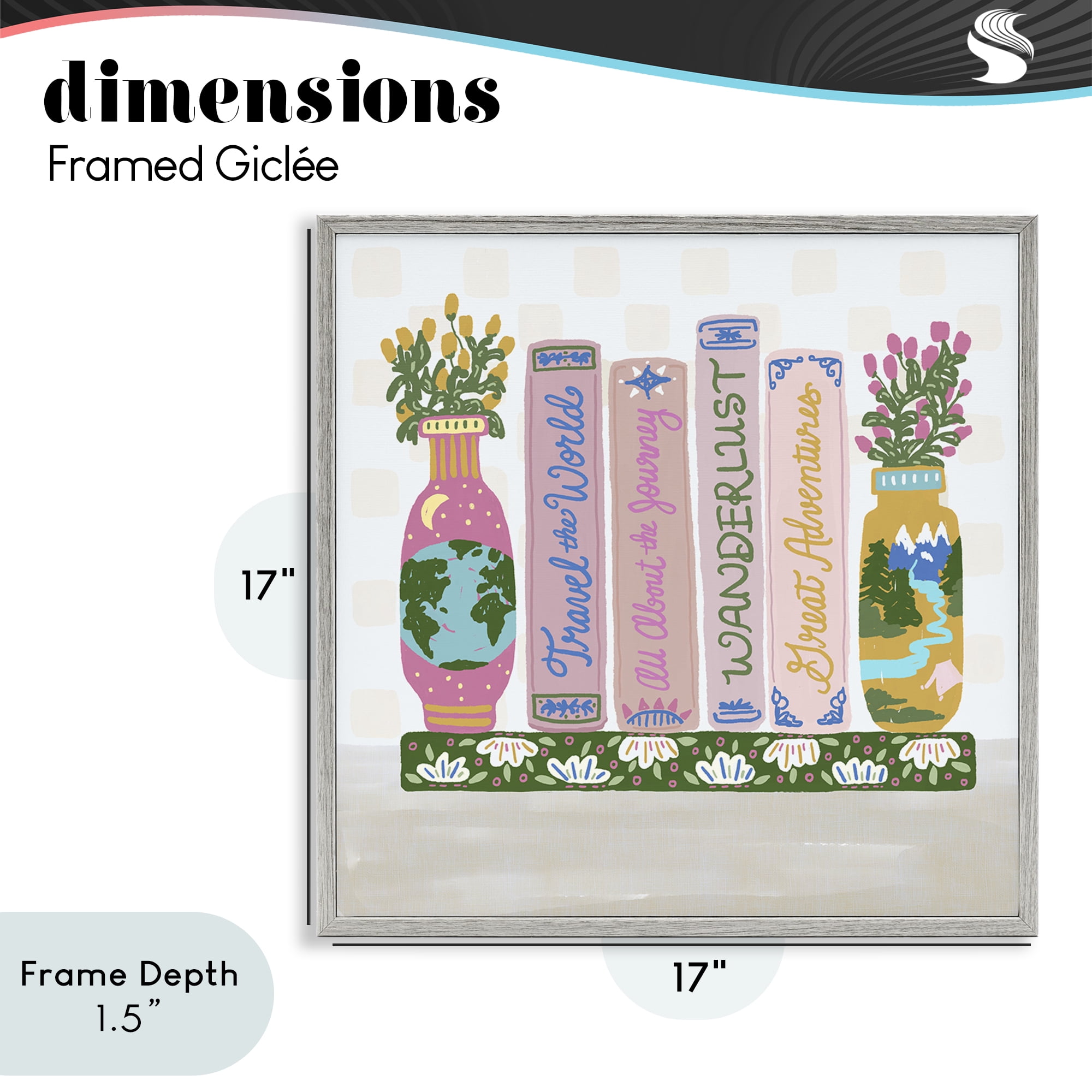 Stupell Industries Boho Travel Books Shelf Gray Framed Giclee Art, design by Connie Summers
