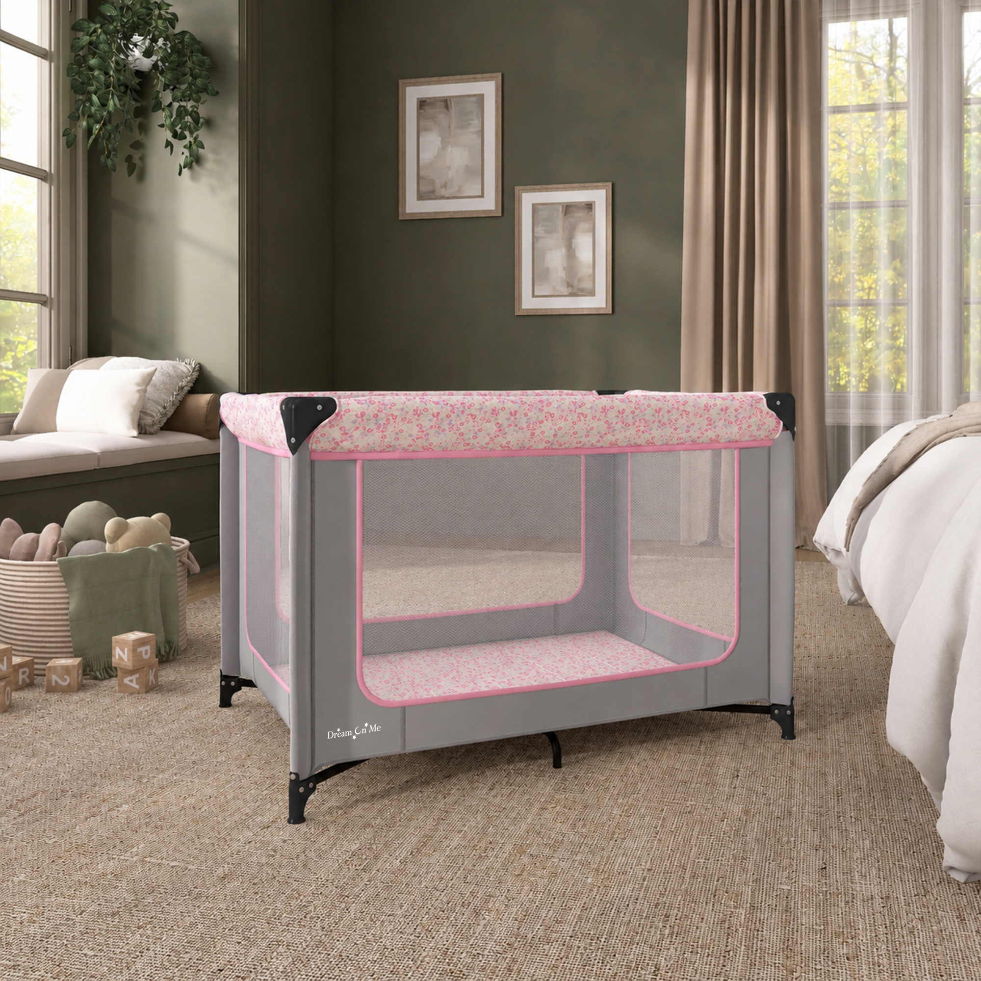 Dream On Me Zodiak Portable Play Yard, Grey/Pink photo 8