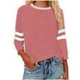 thumbnail image 2 of SEAOPEN 3/4 Length Sleeve Womens T Shirts Color Block Plus Size Tops for Ladies 2025 Spring Summer Casaul Round Neck Tees Shirts Blouses Pink,XXXXL, 2 of 5