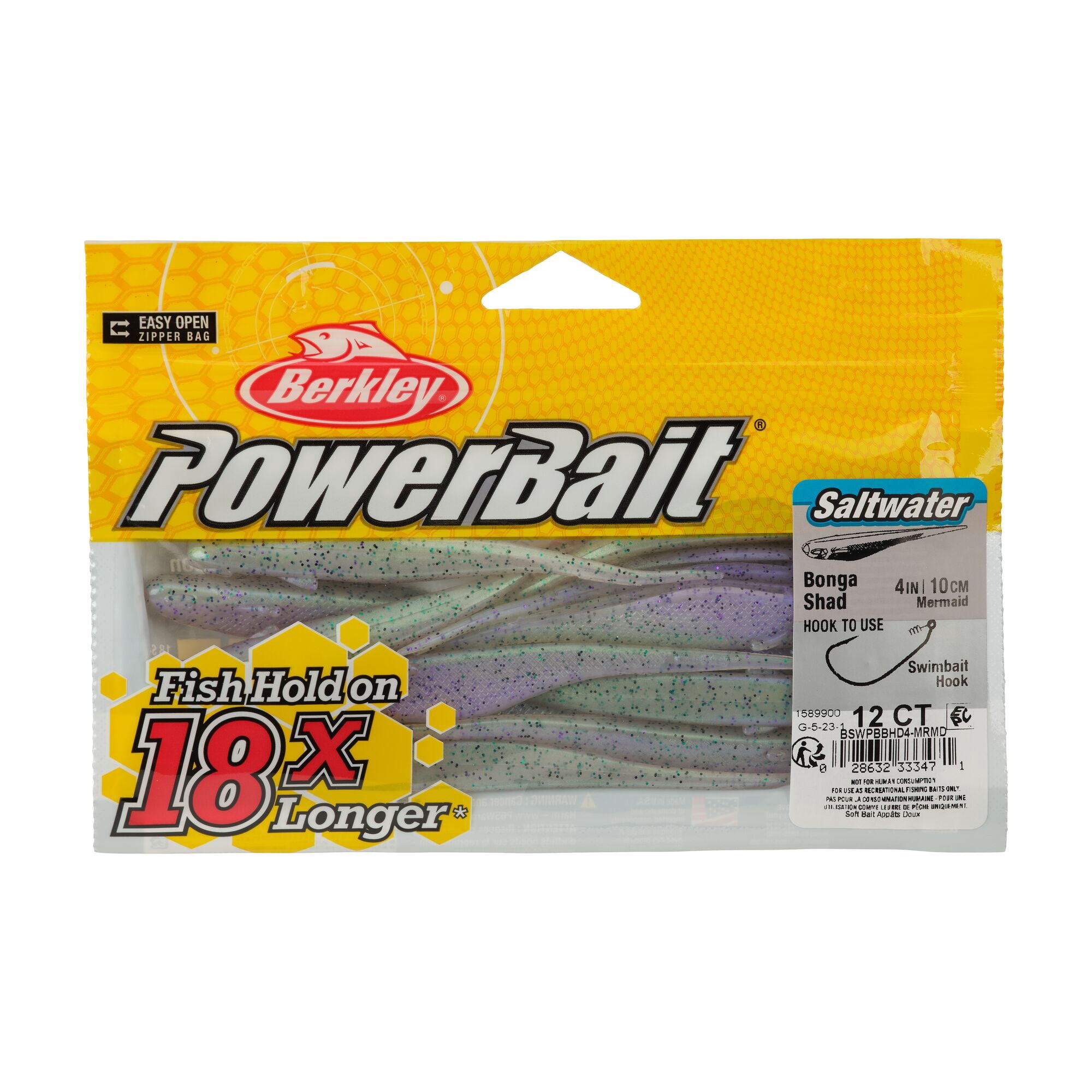 Berkley PowerBait® Saltwater Bonga Shad, 4 in, Jerkbaits, Mermaid (12-count)