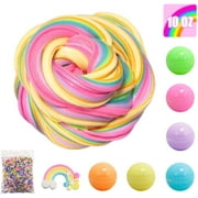 6 Colors Fluffy Slime Butter Slime Kit, Scented Slime Cotton mud, Super Soft and Non-Sticky Slime for Kids, Ideal Stress Relief Rainbow Slime for Girls Adults , Foam Balls Rainbow Charm included