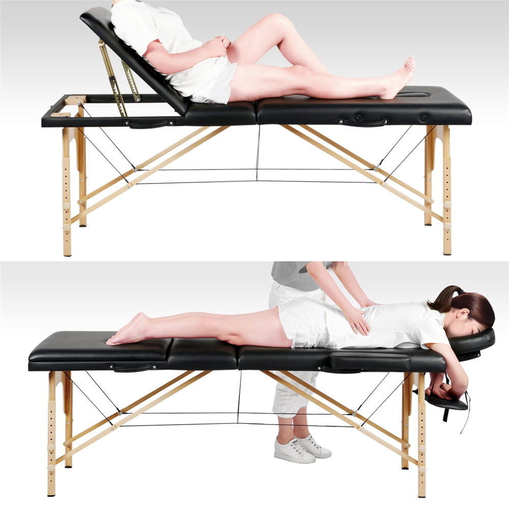 Renwick 3 Sections Adjustable Massage Bed Folding Massage Couch Portable Black