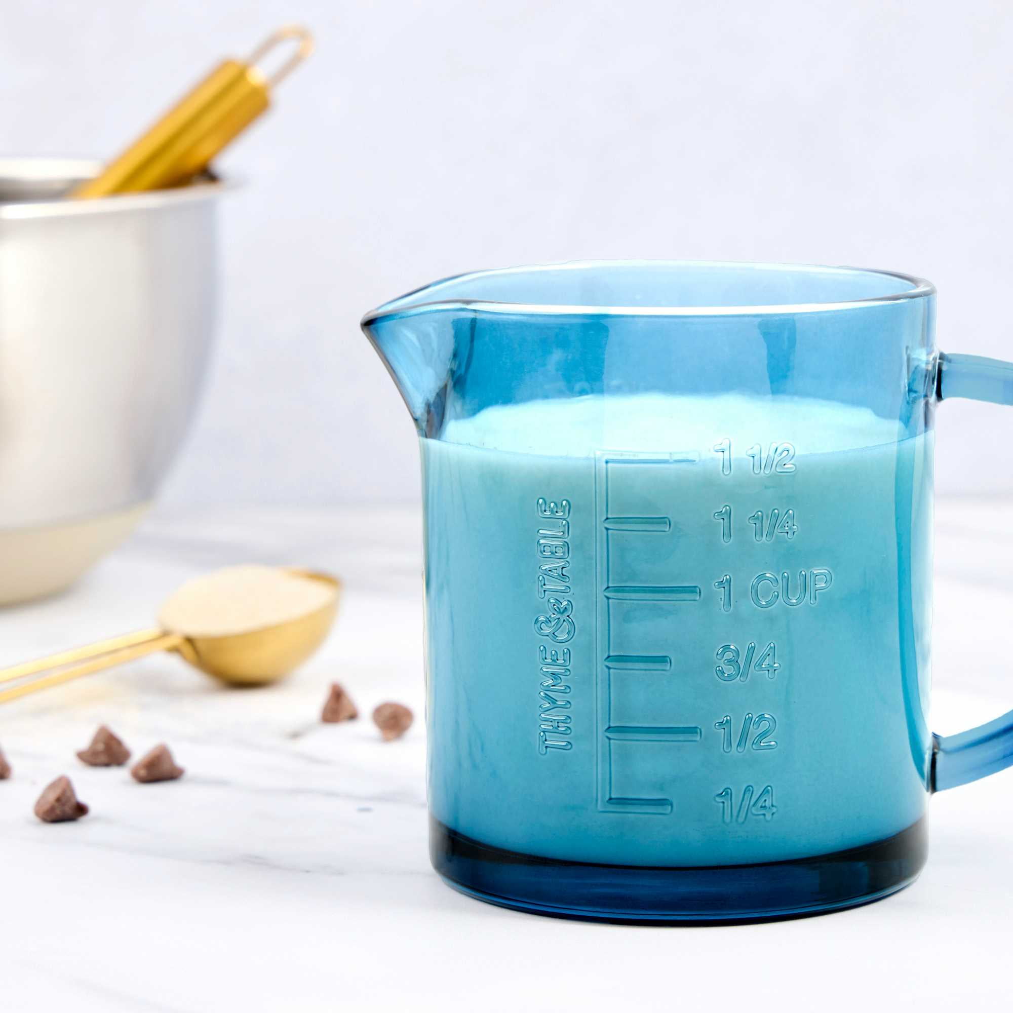 Thyme Table 12oz Glass Liquid Measuring Cup, Blue