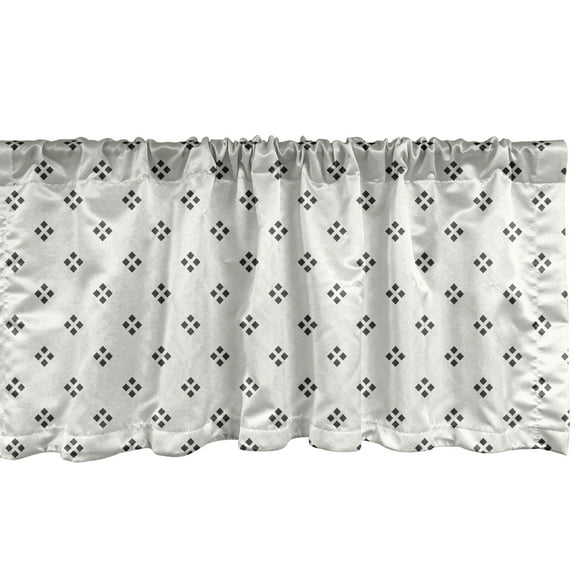 Geometric Window Valance Pack of 2, Pale Grey Backdrop Modern Geometrical Contemporary Image with Dots Print, Rod Pocket Curtain Valances for Kitchen Bedroom, 54" X 18", Black and White, by Ambesonne