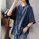 thumbnail image 2 of TaTaai asual Fashion Women Top Solid Color Patchwork Short Sleeve Crew Neck Loose Fit Soft Breathable Stretch Pullover Daily Lounge Street Wear T Shirt Gift, 2 of 5