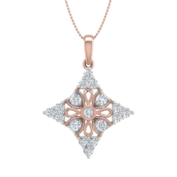 3/4 Carat Diamond Fashion Pendant Necklace in 14K Rose Gold (Silver Chain Included) (SI1-SI2 Clarity)