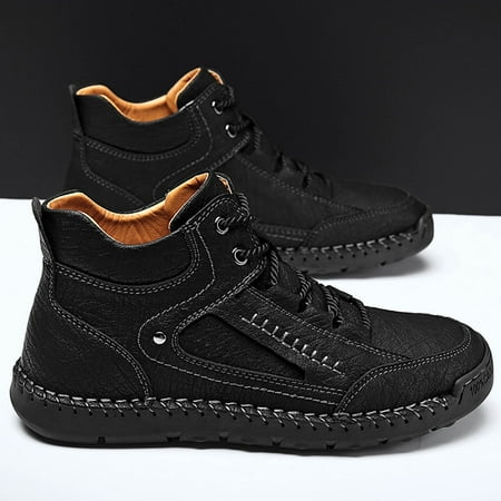 

Cathalem X Casual Shoes Mens 2022 New Large Size Border Handmade Retro Stitched Leather Men Shoes Casual Boots Leather Black 9