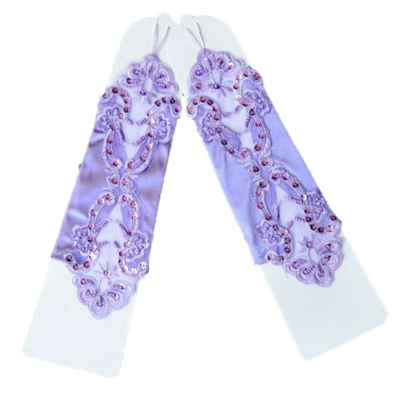 Girls Satin Gloves Short Communion Gloves with Pearls for Wedding Dress Fingerless Gloves