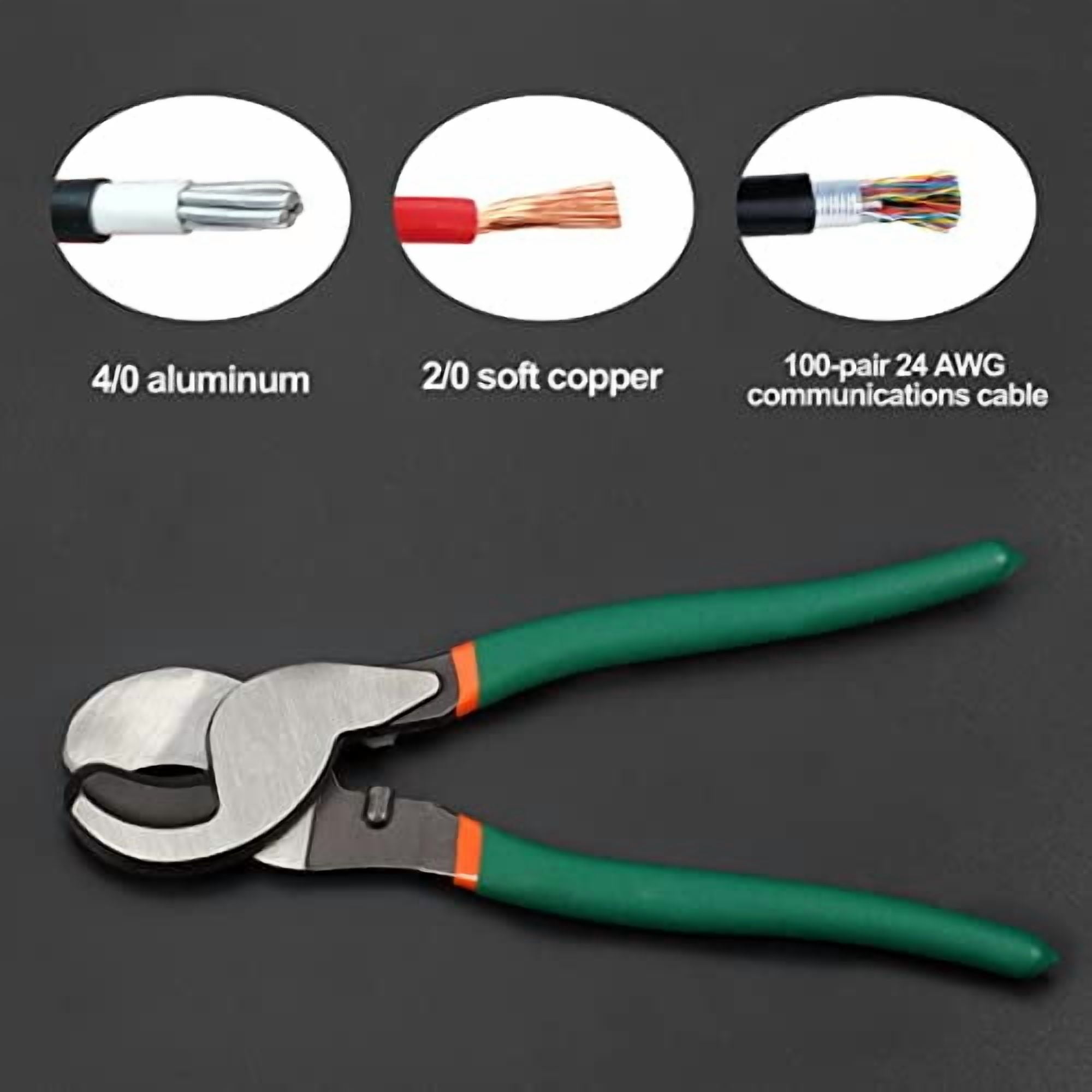 9 Inches Cable Cutter Pliers High Leverage Cable Cutter with Green PVC Handle Heavy Duty Electrical Wire Cutters for Aluminum Copper Communication Cables