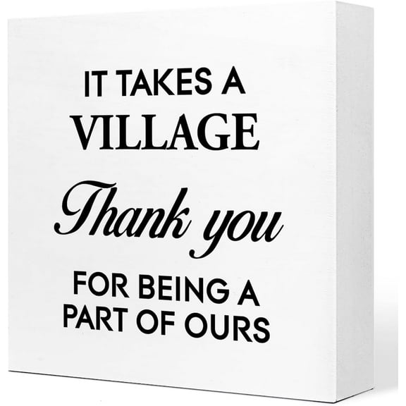 Inspirational Office Wood Box Sign Desk Decor,Motivational Table Decor,It Takes A Village Thank You Wood Block Plaque Tabletop Decoration,Appreciation Gifts Coworker Gift For Friend Coworker 5x5 Inch