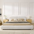 thumbnail image 4 of Harper & Bright Designs King Size Upholstered Floor Bed with Tall Curved Headboard , Modern Minimalist Platform Bed Frame with Sturdy Leg Support for Bedroom, Beige, 4 of 10