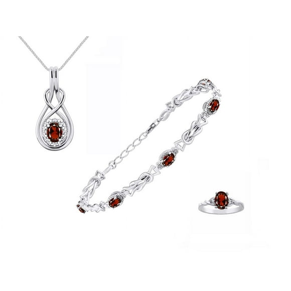 RYLOS Jewelry For Women Sterling Silver Love Knot Tennis Bracelet, Ring & Necklace Gemstone w/ Diamonds Adjustable 7"-8" Wrist & 18" Chain 8X6MM, 7X5MM & 6X4MM Garnet January Birthstone Jewelry
