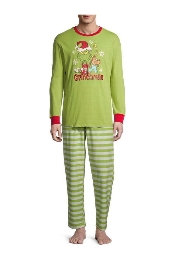 Matching Family Christmas Pajamas Men's Grinch, 2-Piece Pajama Set