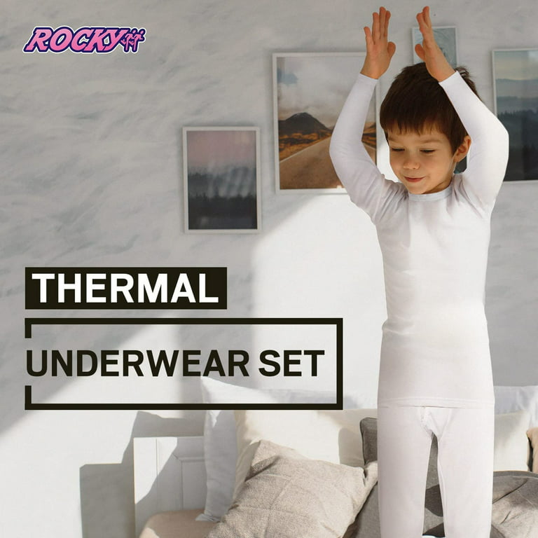 Rocky Kids Thermal Underwear Top & Bottom Set Long Johns for Boys, White XS  