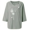 thumbnail image 5 of LEAVINGSUO Blouses for Women Clearance Women's Fashion Printed T-Shirt Cotton 3/4 Sleeves Blouse V Neck Casual Tops, 5 of 5