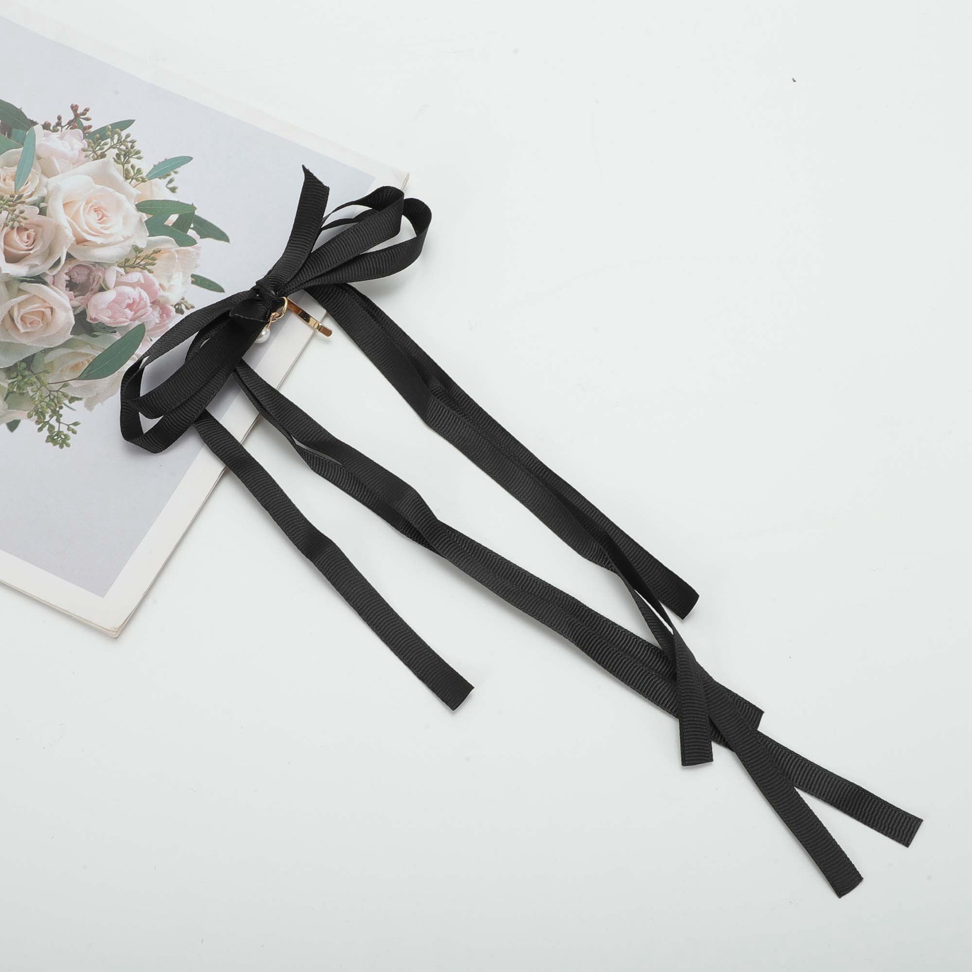 Unique Bargains Stylish Ribbon Bow Ponytail Buckle Hair Clip for Women 1 Pc Black