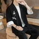 thumbnail image 3 of Cárdigan tipo kimono de moda japonesa para hombre, chaqueta de talla grande Yukata, informal, de lino y algodón, con siete mangas, ligero, negro, 2xl ER, 3 of 5