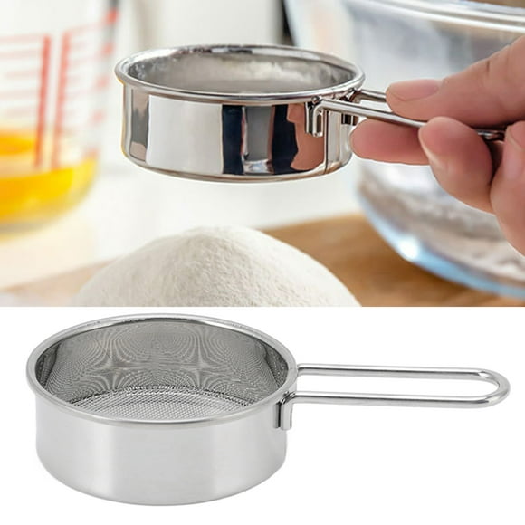 Flour Sieve Strainer, Round Flour Sieve Easy Cleaning Convenient Practical 304 Stainless Steel Ergonomic Handle for Baking