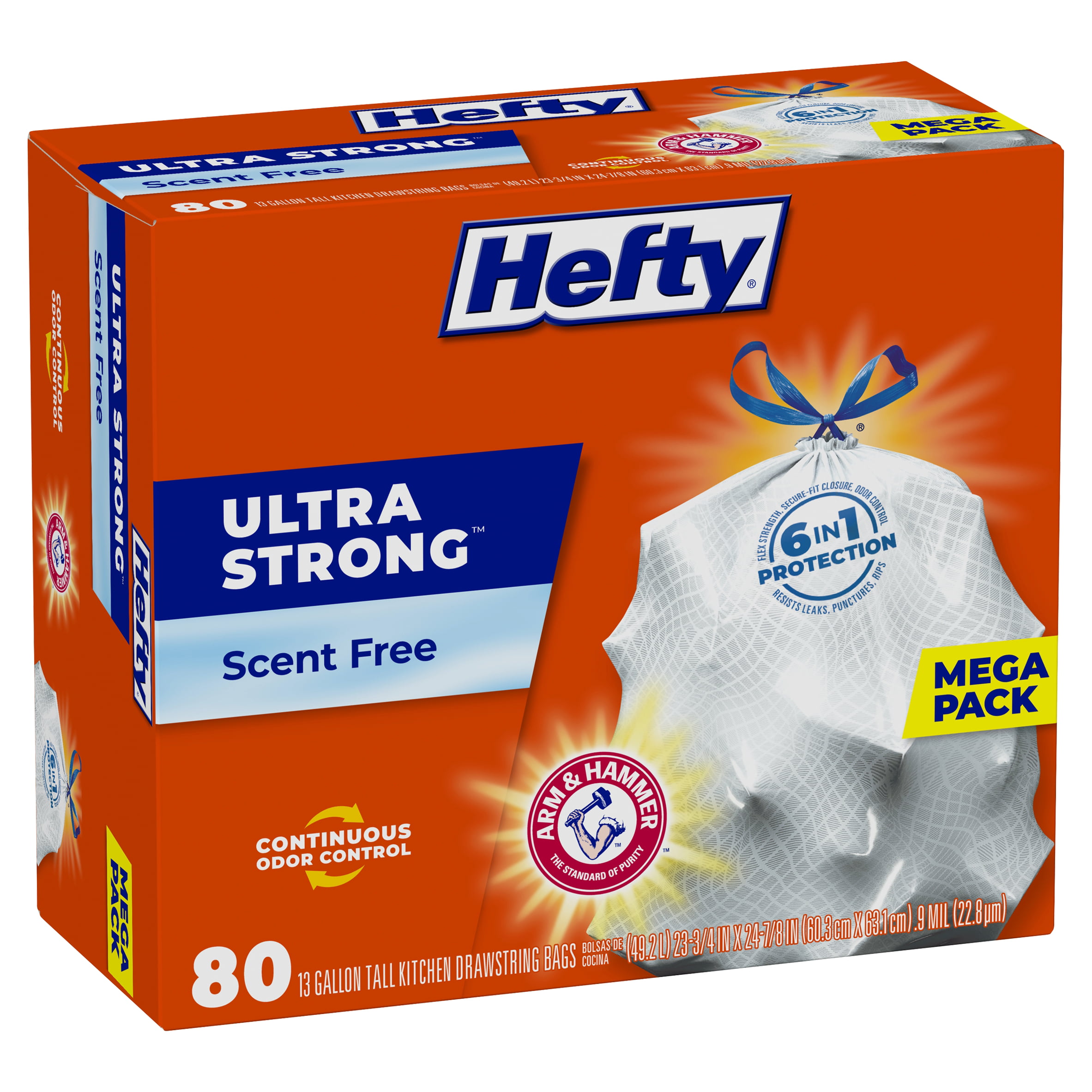 Hefty Ultra Strong Kitchen Trash Bags 13 Gallon Garbage Bags Scent Free Odor 