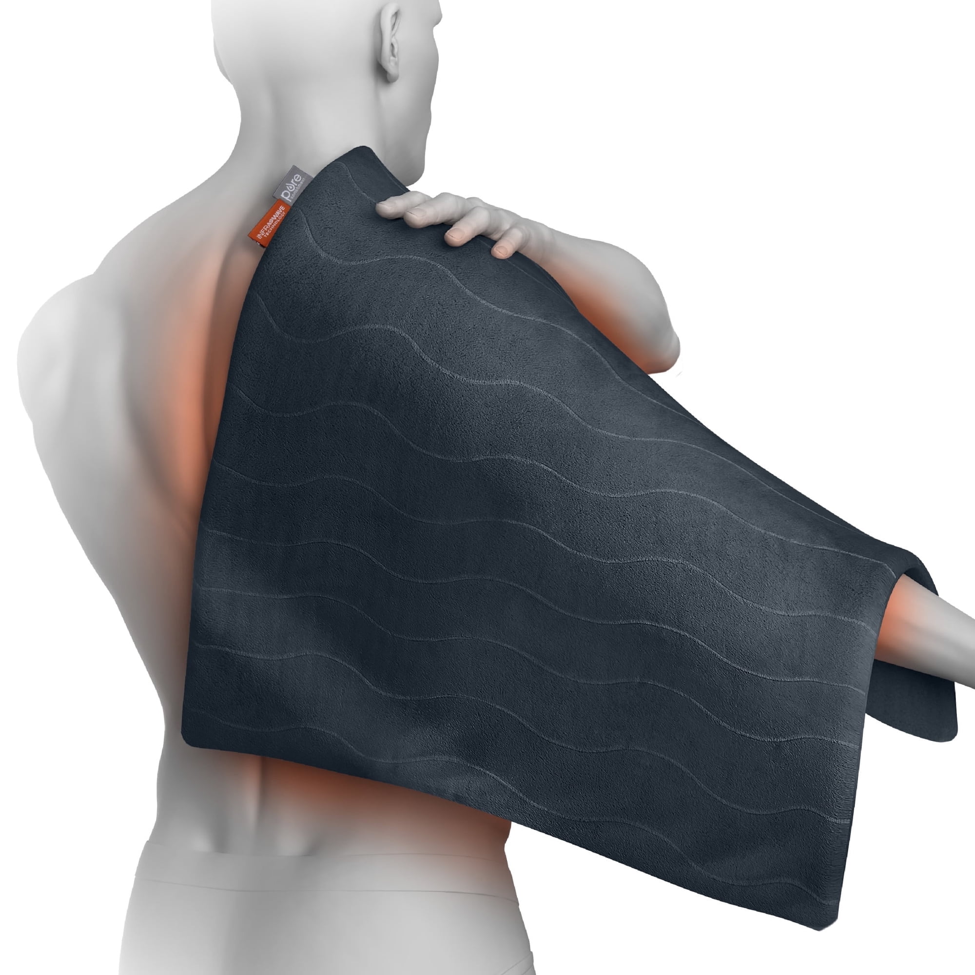 Pure Enrichment PureRelief Pro Far Infrared Ultra-Wide Heating Pad - Deeper Muscle Relief for Back, Neck, Shoulder, & Knee Pain, 4 Heat Settings, Dry/Moist Heat, 20” x 24” Wide Size (Iron Gray)