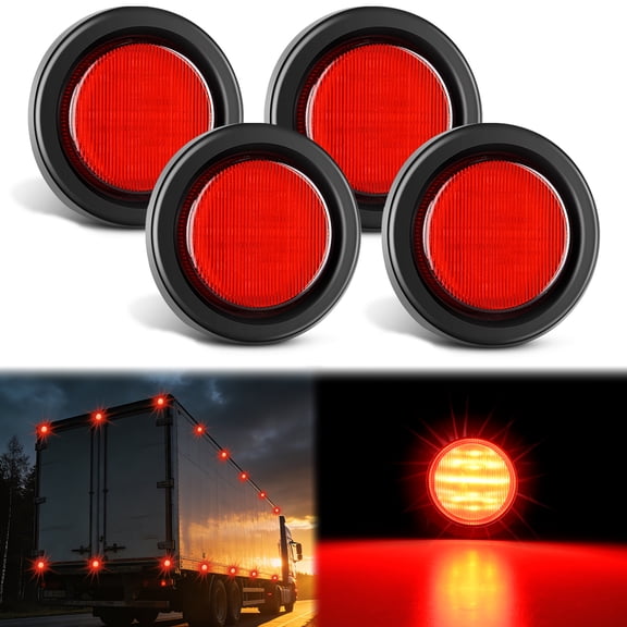 Nilight 2.5Inch Round Marker Light 4PCS Red 13LED Marker Clearance Light Flush Mount With Plug Grommet Pigtail Hardwired DOT Compliant For 12V Truck Trailer Tractor Buses Vans Boat, 2 Years Warranty
