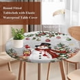 thumbnail image 4 of Grey Christmas Snowman Round Tablecloth, Fitted Table Cover with Elastic for 55"-60" Round Tables, Xmas Snowflake Elk Tree Balls Table Cloth Outdoor Indoor Dinning Party Waterproof Tablecloths, 4 of 7