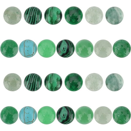 26pcs Natural Gemstone Cabochons 13 Style Green Stone Beads 10mm Flatback Green Cabochons Undrilled Stone Beads