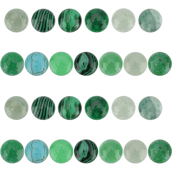 26pcs Natural Gemstone Cabochons 13 Style Green Stone Beads 10mm Flatback Green Cabochons Undrilled Stone Beads