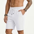 thumbnail image 6 of Mens Athletic Shorts 9 Inch Men's Jacquard Casual Shorts with Pocket, Drawstring Elastic Waist Loose Shorts, Summer Casual Versatile Shorts Daily White L, 6 of 9