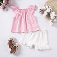 thumbnail image 3 of LYHaoo Clothing Sets for Girls Summer Baby Girl's Light Weight Sweet Knot Print Sleeveless Top With Ruffled Hem And Short Pants Set Sizes 3-4 Years(Pink), 3 of 6