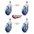 thumbnail image 2 of 5 Inch Blue Polyurethane Wheel Swivel 12mm Threaded Stem Caster Set SCC, 2 of 2
