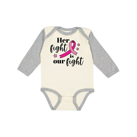 

Inktastic Breast Cancer Awareness Her Fight is our fight Gift Baby Boy or Baby Girl Long Sleeve Bodysuit