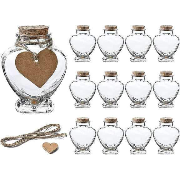 Whole Housewares Heart Shaped Glass Favor Jars With Cork Lids Set Of 12 5Oz