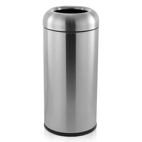 g 16 Gallon Commercial Large Trash Can, Bullet Outdoor Trash Bin with Open Top Lid, Brushed Stainless Steel Garbage Can, Silver，Trash can