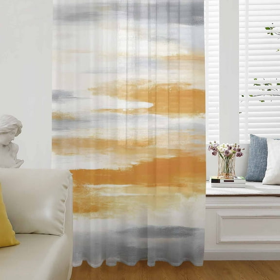 Orange Gray White Semi Sheer Curtains Drapes for Living Room, Bedroom, French Doors Window 72 Inches Long, Farmhouse Abstract Ombre Texture Rod Pocket Chiffon Curtain Drapery Voile Draperies Panel