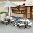 thumbnail image 4 of Costway Ensemble de Table de Pique-Nique Ronde avec Banc, 4 Bancs, Trou pour Parasol, Plateau Toutes Saisons, Blanc, 4 of 10