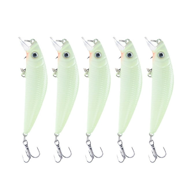 EeaseMX 5 cebos nocturnos luminosos 3D para pesca nocturna, cebos duros, cebos artificiales, anzuelos giratorios con anzuelo (verde claro)