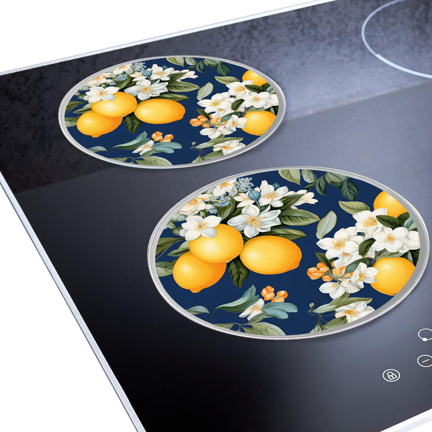 Round Stove Burner Covers 4 Pcs Metal Electric Stove Burner Covers 8Inch And 10Inch ,Mediterranean Yellow Lemon lovely